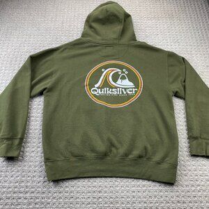 Quiksilver Hoodie Sweater Men Large L Olive Green Pull Over Hooded Activewear